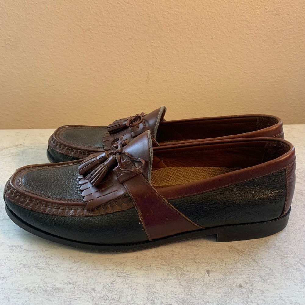 Johnston & Murphy Mens 10.5 M Kiltie Tassel Loafers Brown Black Handcrafted USA - Picture 3 of 15
